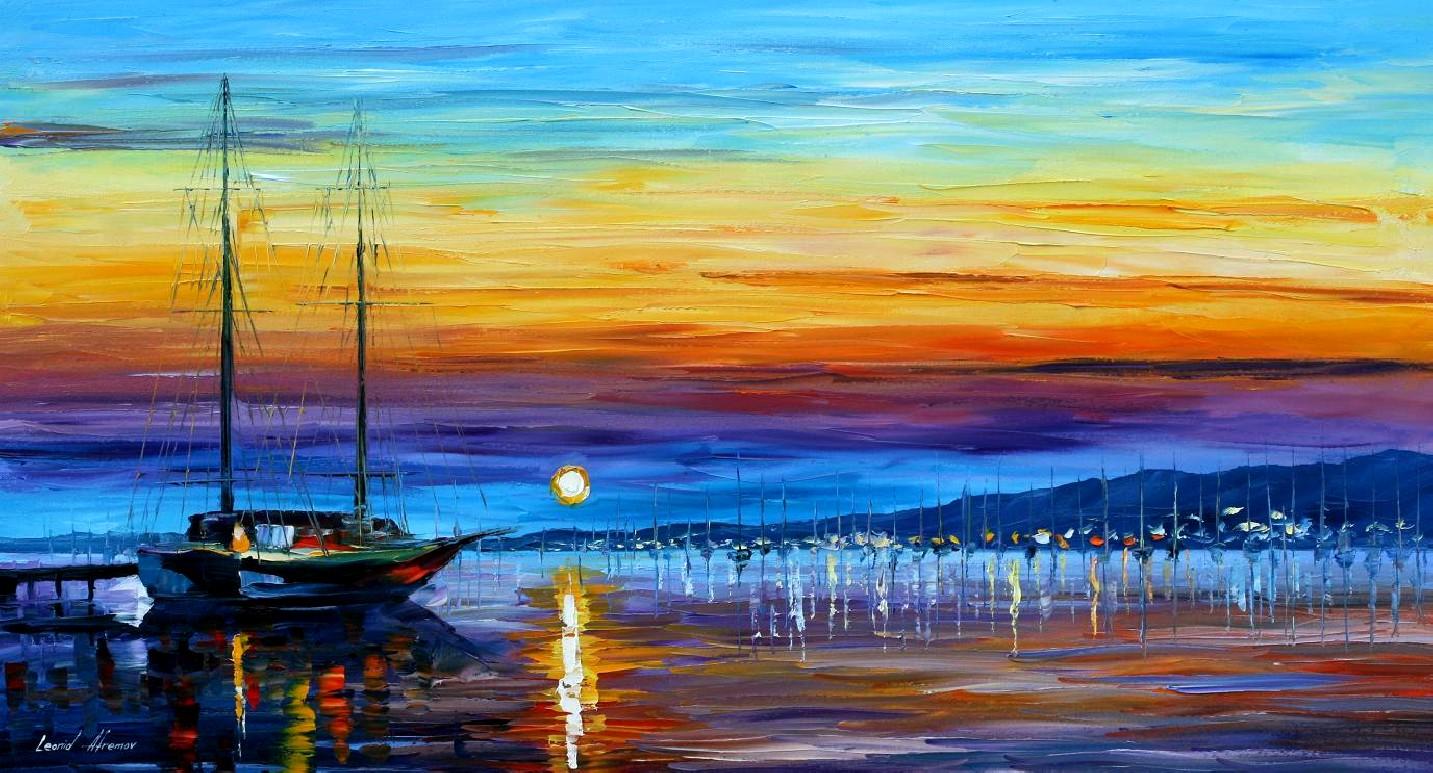 1433x773 Sunset Over Eternity Palette Knife Oil Painting On Canvas By - Sunset Over Water Painting