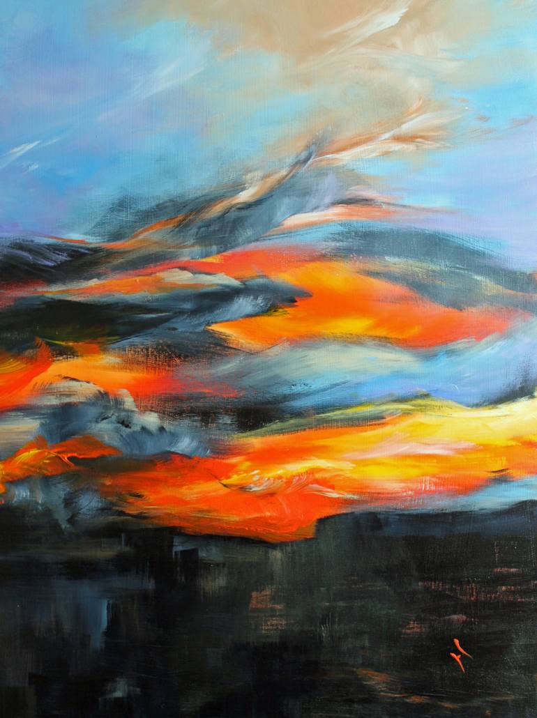 770x1030 Saatchi Art Sunset Over The Canyon Painting By Helga Dieckmann - Sunset Over Water Painting