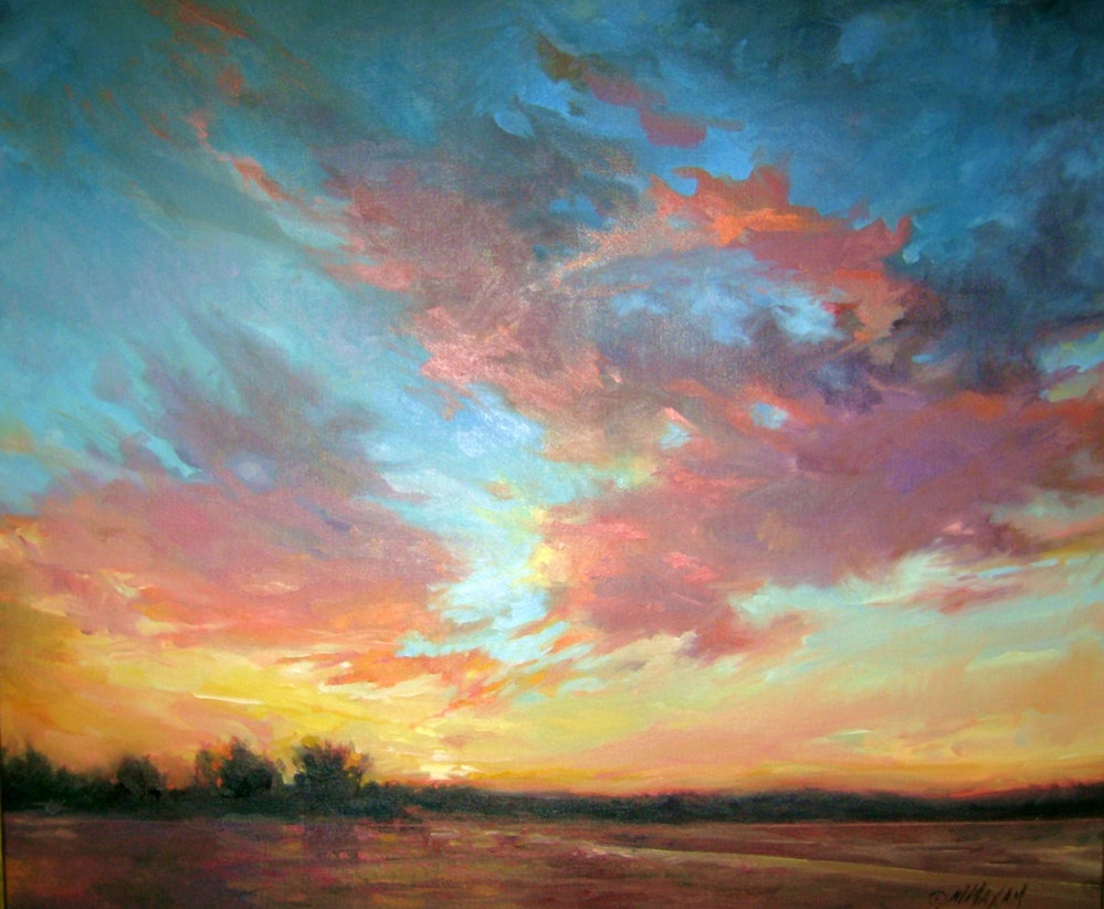999x823 Bc Sunset - Sunset Over Water Painting