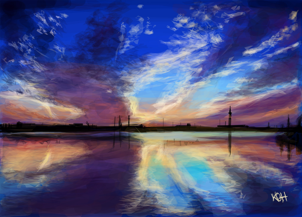 1024x737 Sunset Over Water By Artist Kgh - Sunset Over Water Painting