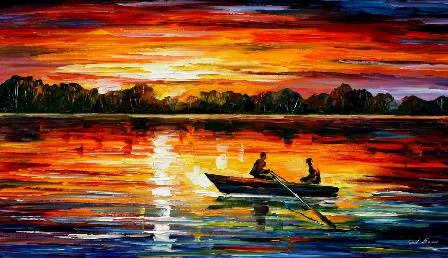 Leonid Afremov, Oil On Canvas, Palette Knife, Buy Original - Sunset Over Wa...