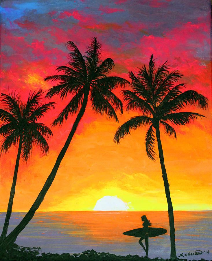 733x900 Tropical Sunset Surfer Painting By Amy Scholten Painting - Sunset Painting