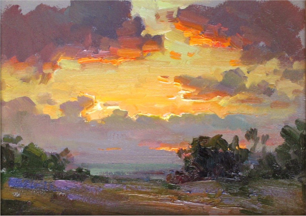 1000x706 Ovanes Berberian Painting Late Sunset Oil On Board - Sunset Painting Images