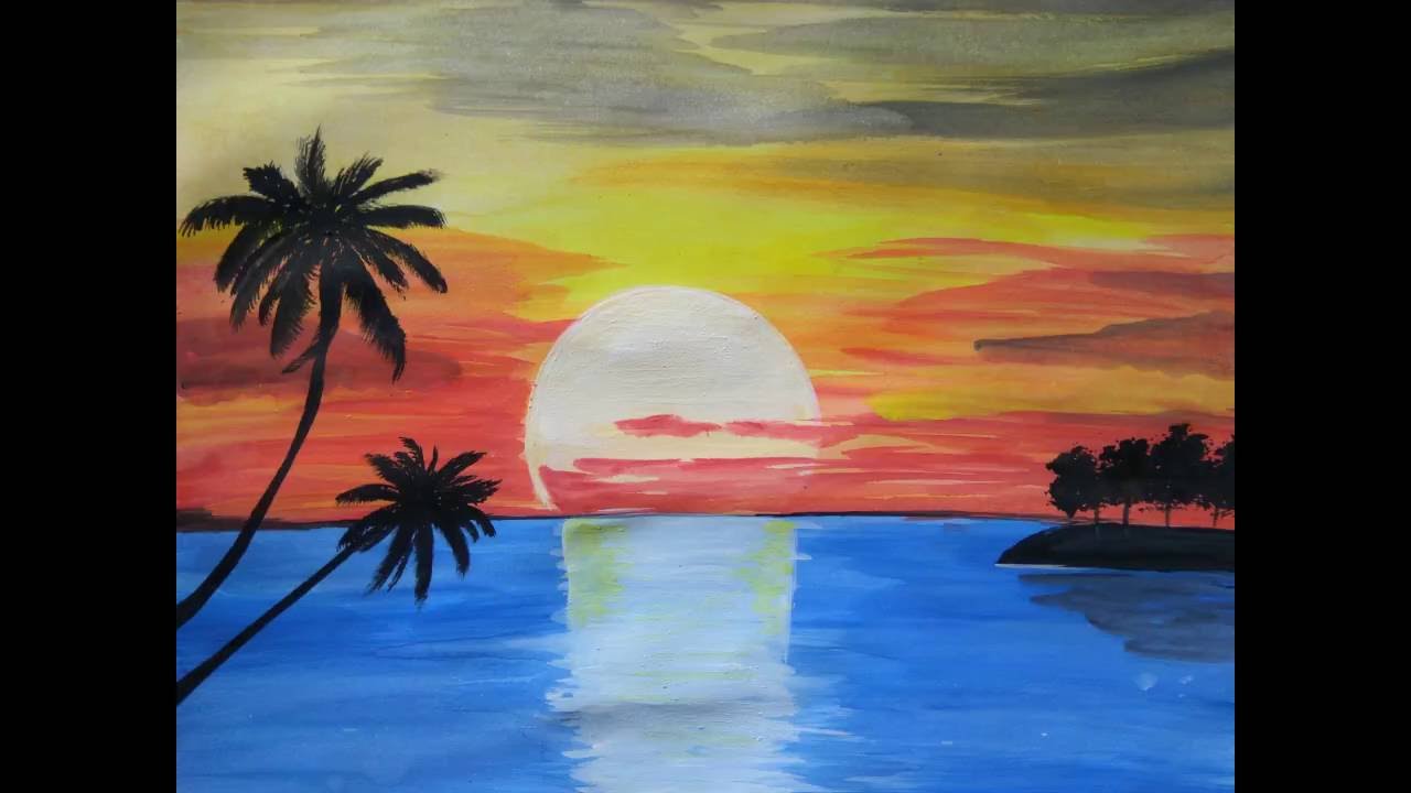 1280x720 Paint Beautiful Sunset - Sunset Painting Images
