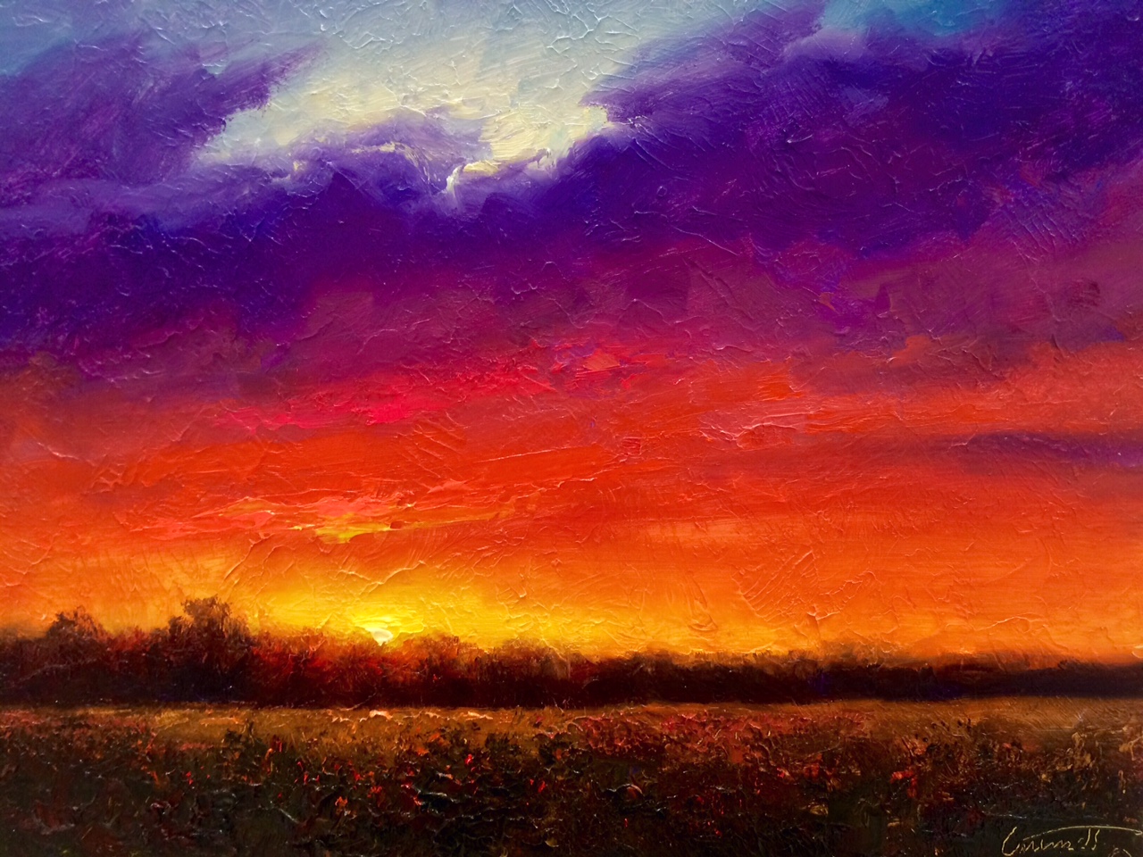 1280x960 Sky Fire Evening Sunset Painting - Sunset Painting Images
