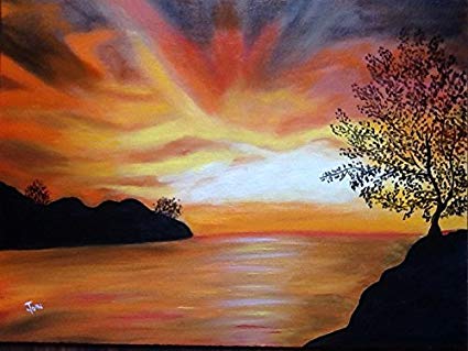 425x319 Ochres Beautiful Sunset Scenery Canvas Oil Paint ( Framed - Sunset Scenery Painting