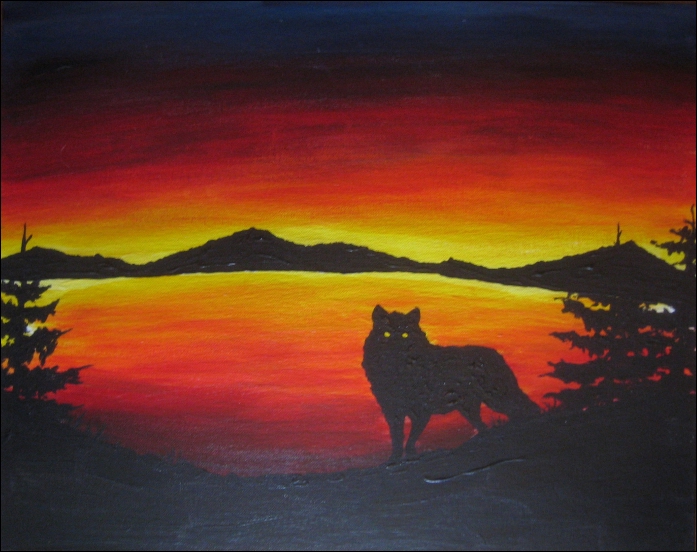 697x552 Lapland Sunset Silhouette By Mooni - Sunset Silhouette Painting