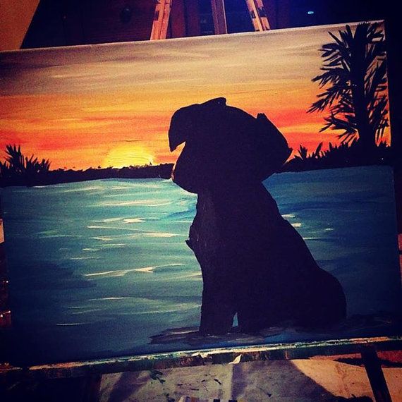 570x570 Dog Sunset Painting Silhouette Sunset Paintings - Sunset Silhouette Painting