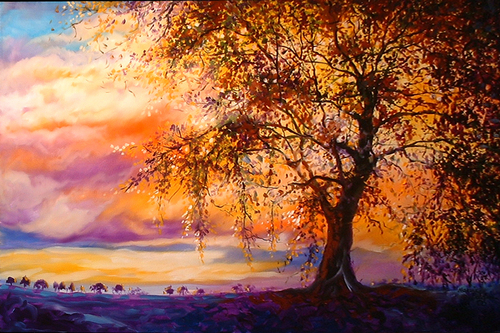 500x333 Painting Sunset Tree (Original Art By Marcia Baldwin) - Sunset Tree Painting