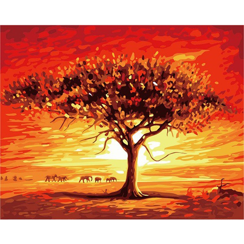 800x800 Painting By Numbers Frameless Hand Painted Modular Picture Diy - Sunset Tree Painting