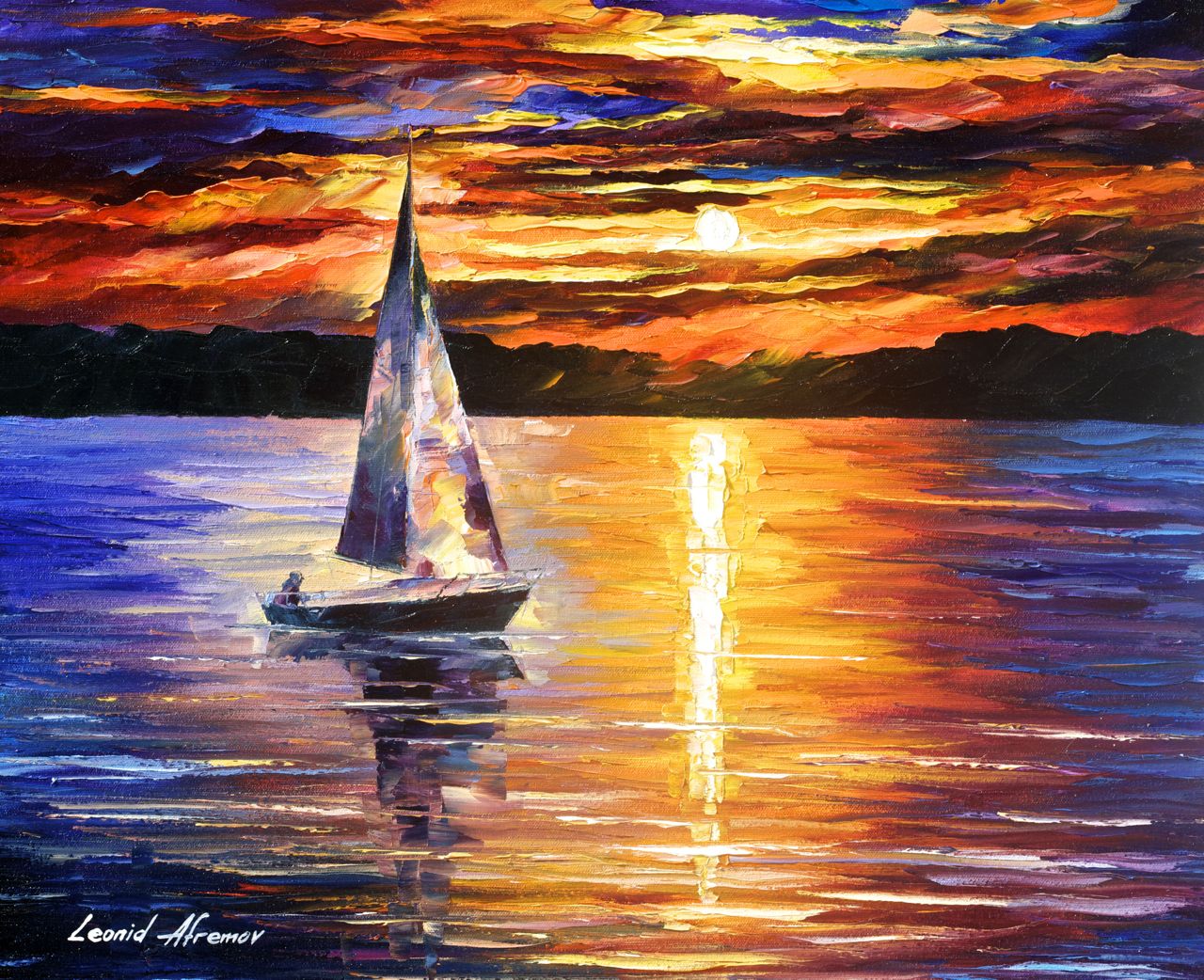 1280x1042 Sunset Over The Lake - Sunset Water Painting. 