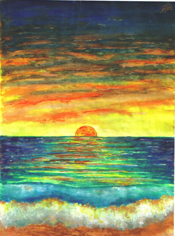 600x808 Sunset Watercolor By Justin33k - Sunset Water Painting
