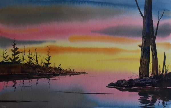 600x380 Watercolors By Jim Oberst Blog Muskeg Sunset - Sunset Water Painting
