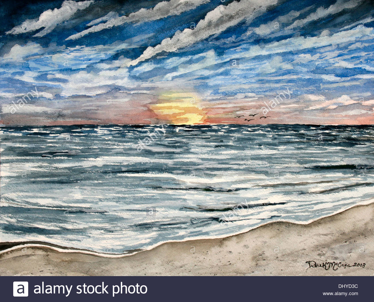 1300x1049 Beach Sunset Watercolor Painting Stock Photo 62683248 - Sunset Water Painting
