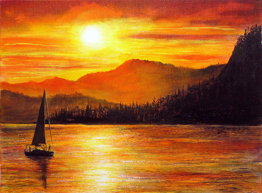 900x666 Italian Sunset Painting By Ann Marie Bone - Sunset Watercolor Painting