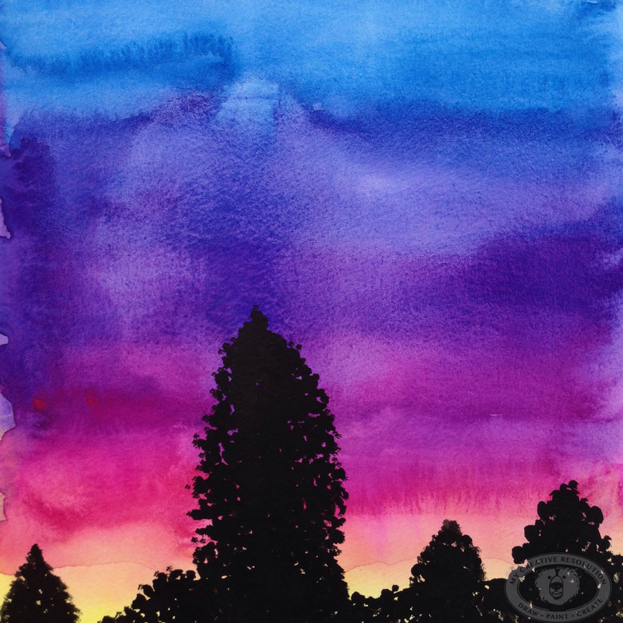 900x900 A Sunset And Gouache Paints - Sunset Watercolor Painting