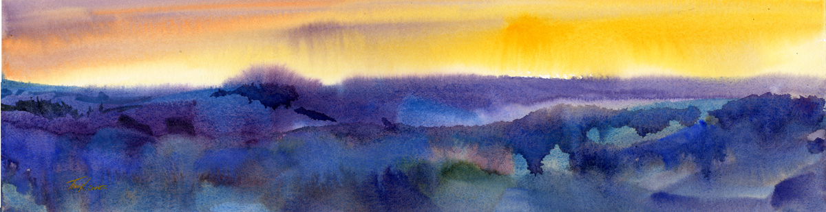 1200x309 Sunset I Original Watercolor Painting Vermont Watercolor - Sunset Watercolor Painting