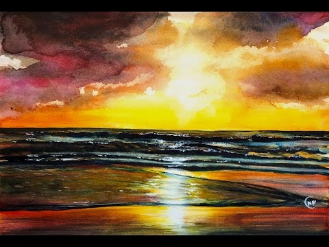 480x360 Watercolor Sunset By The Beach Painting Demonstration - Sunset Watercolor Painting