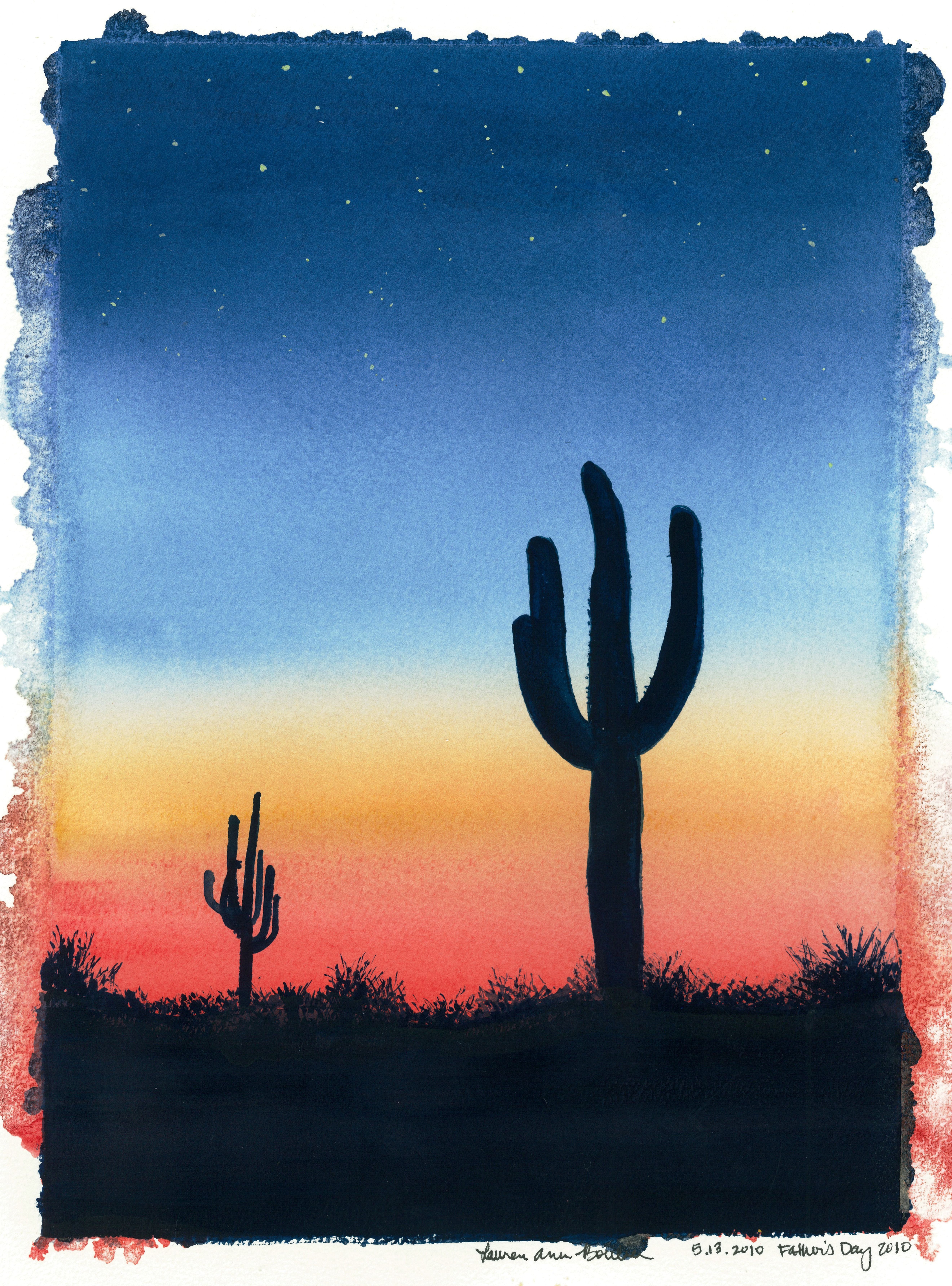 5280x7130 Cactus Sunset' Painted For My Dad, Father's Day 2010 Art Fun - Sunset Watercolor Painting