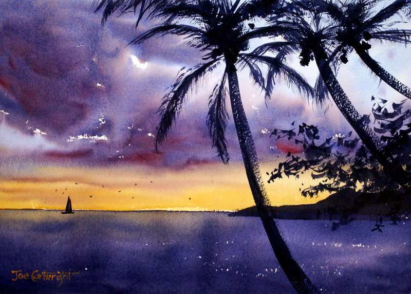 800x572 Dry Brush Technique For Watercolor Painting - Sunset Watercolor Painting