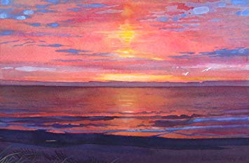 355x233 End Of A Perfect Day, Giclee Print Of A Seascape Watercolor - Sunset Watercolor Painting