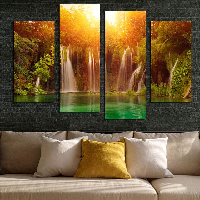 640x640 Hot Sale 4 Pcsl Modern Printed Waterfall And Sunshine Painting - Sunshine Painting