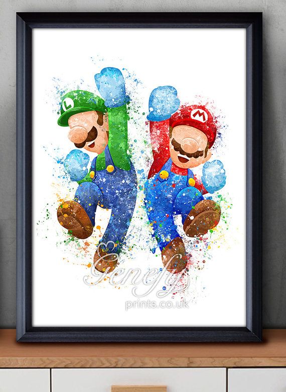 570x781 Mario And Luigi Super Mario Brothers Watercolor By Genefyprints - Super Mario Bros Painting