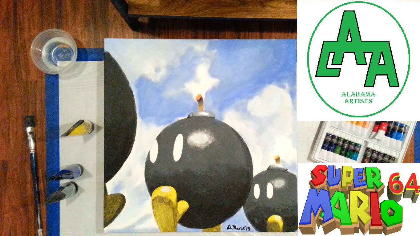 1364x766 Painting Super Mario 64 Bob Omb Battlefield - Super Mario Painting