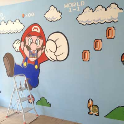 400x400 Mural Painting 3d Super Mario Mario Work In Progress - Super Mario Painting