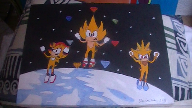 640x360 Super Sonic, Shadow And Silver Painting By Chaoslink1 - Super Sonic Painting