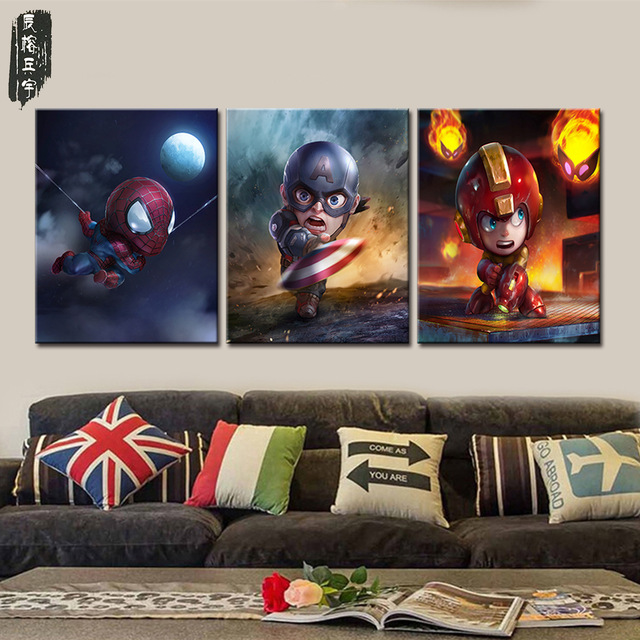 640x640 Wall Canvas Art Sets Cartoon Superhero Canvas Painting Wall Decor - Superhero Canvas Painting
