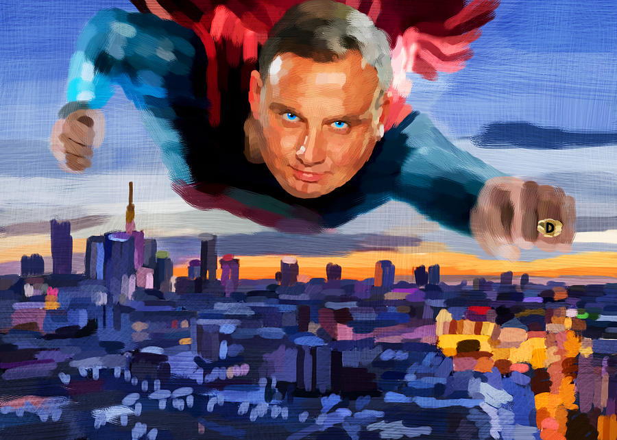 900x642 President Andrzej Duda As Superhero Painting By Maciej Mackiewicz - Superhero Painting