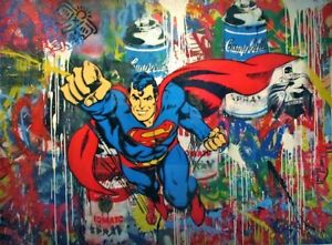 300x221 Mr Brainwash Oil Painting On Canvas Graffiti Art Superman Tomato - Superman Canvas Painting