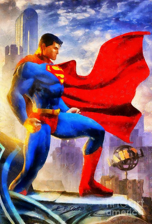 612x900 Superman Painting By Elizabeth Coats - Superman Canvas Painting
