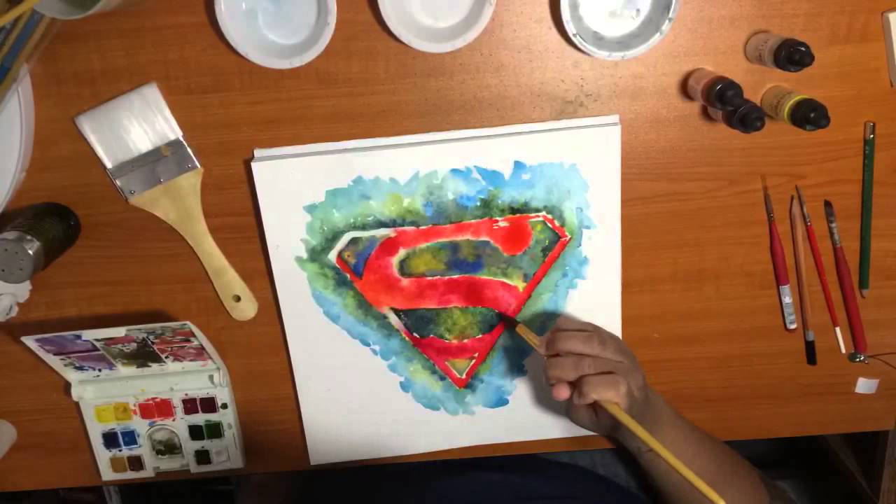 1280x720 Watercolor Speed Paint - Superman Logo Painting
