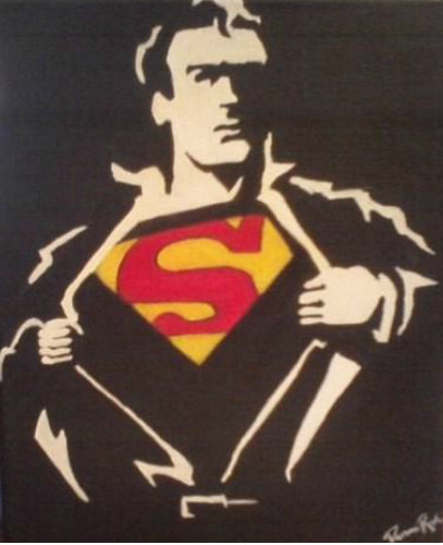 407x500 Black White Painting Of Super Man Abstract Superman - Superman Logo Painting