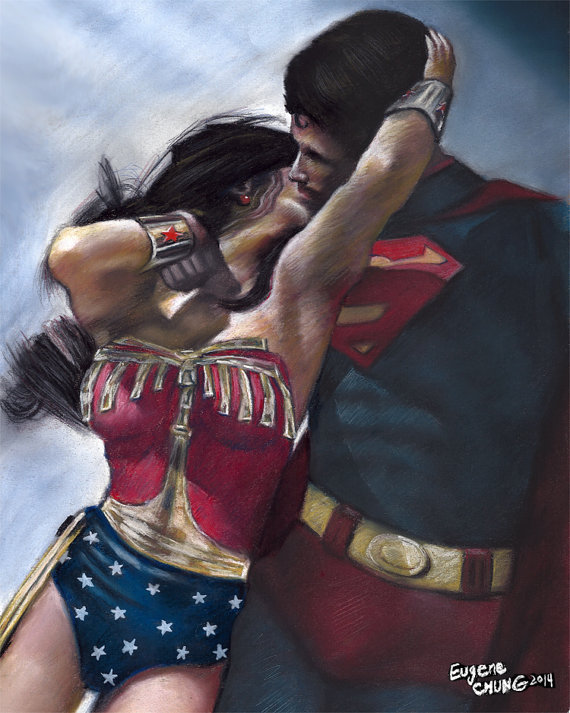 570x713 Wonder Woman Amp Superman Painting Poster Print Marvel - Superman Painting