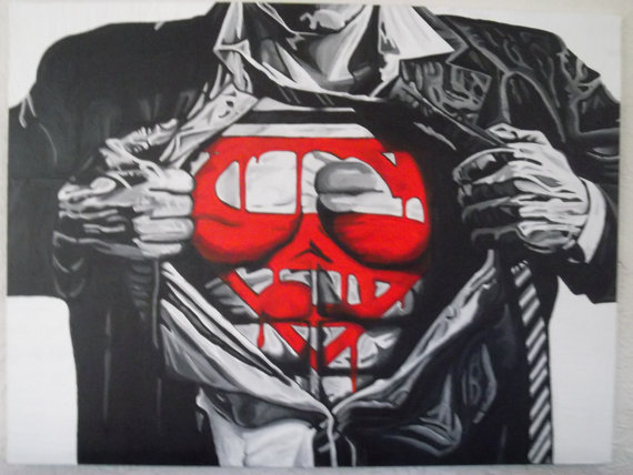 570x428 Large Acrylic Superman Painting 30 X 40 By Kustomkiely On Etsy - Superman Painting