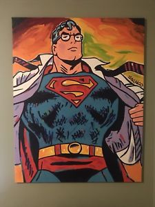 225x300 Superman Kal El 40x52 John Stango Abstract Acrylic On Canvas Pop - Superman Painting On Canvas