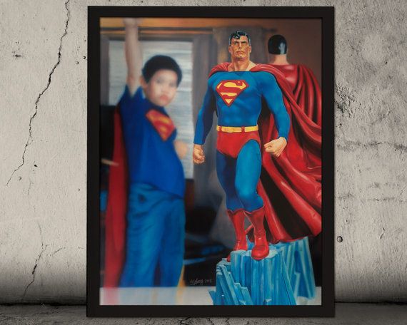 570x456 Superman Painting Original Hand Made Acrylic Canvas Art - Superman Painting On Canvas