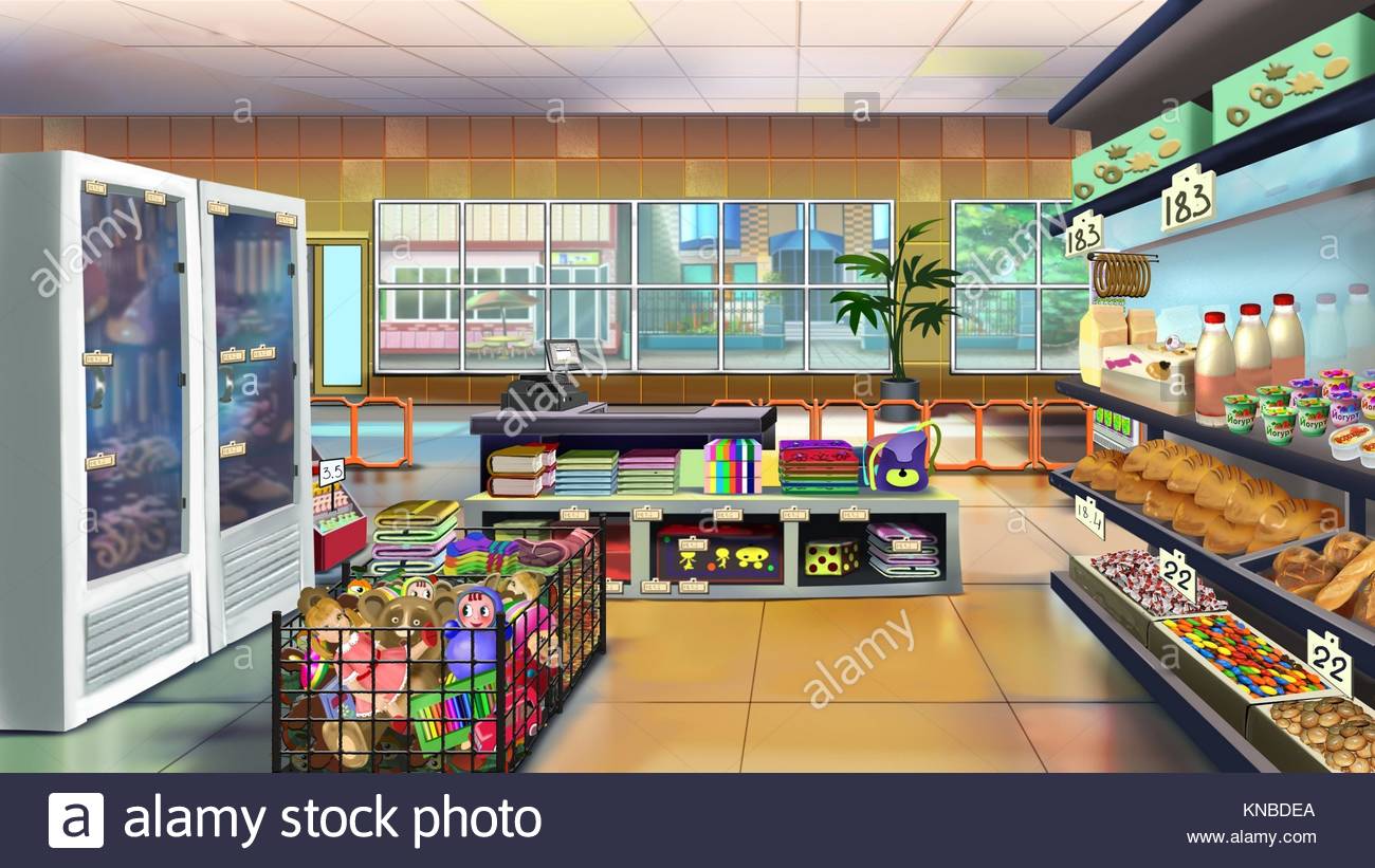 1300x821 Digital Painting The Supermarket Interior With Shelves Full - Supermarket Painting