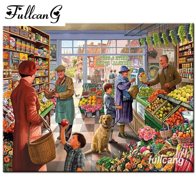 640x640 Fullcang 5d Diamond Painting Cross Stitch Supermarket Shopping - Supermarket Painting