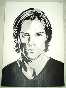 225x300 Paper Painting Jared Padalecki Supernatural Bampw Art 16x12 Inch - Supernatural Painting
