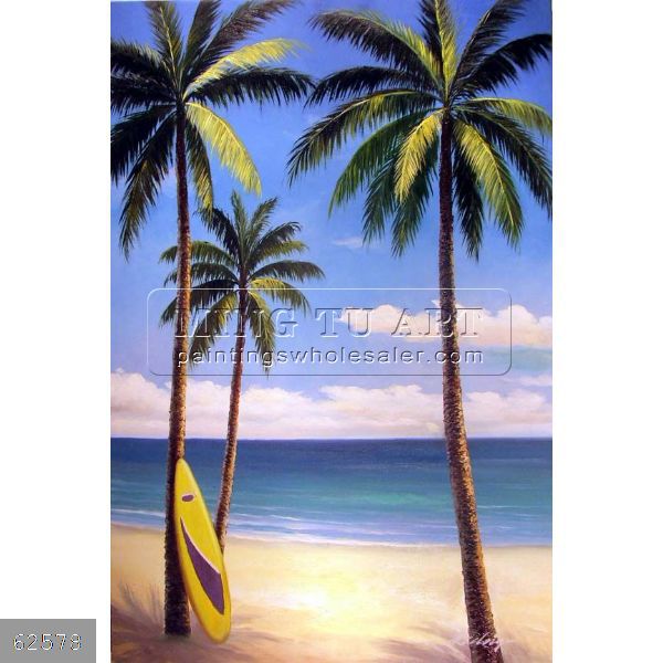600x600 100% Handmade Palm Tree Beach Oil Painting On Canvas,hawaii - Surfboard Canvas Painting