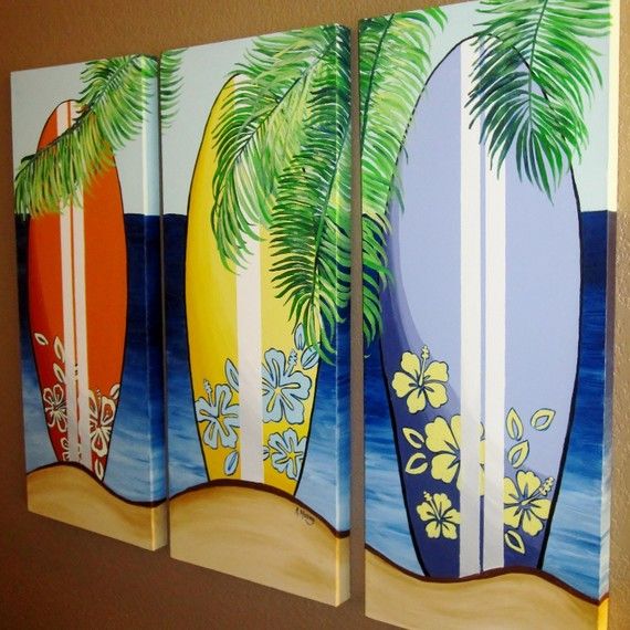 570x570 Surfboard Canvas Art Hawaiian Beach Themed By Murraydesignshop - Surfboard Canvas Painting