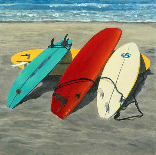 500x497 Surfboards In The Sand Original Painting Acrylic - Surfboard Canvas Painting