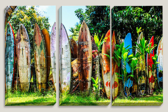 570x380 Surfer Large Canvas Art Surfboard Fence Landmark Maui - Surfboard Canvas Painting