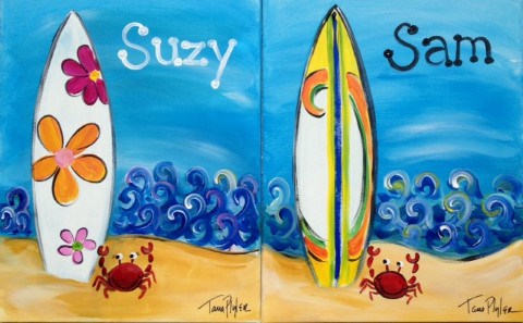 480x297 Kidsfamily Paint Day! Paint A Boy Or Girl Surfboard! My Paint Party - Surfboard Painting