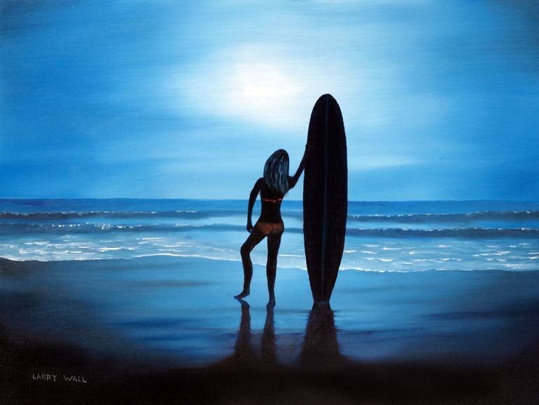 770x578 Saatchi Art Moonlight Surfer Girl Painting By Larry Wall - Surfer Girl Painting