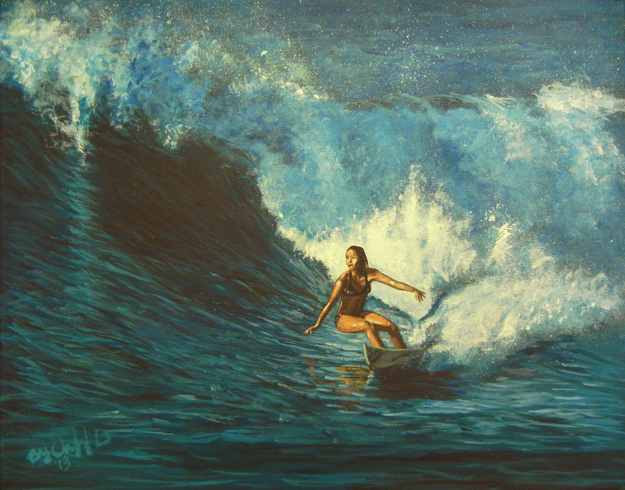 900x706 Surfer Girl My Painting By Cliford417 - Surfer Girl Painting